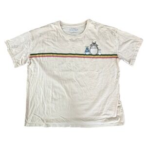 My Neighbor Totoro Embroidered Tee Mens 2XL Off White Anime Nostalgia Kidcore